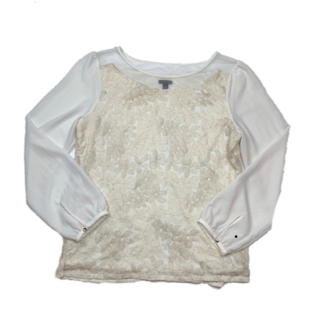 Ann Taylor long sleeve sheer blouse ivory large